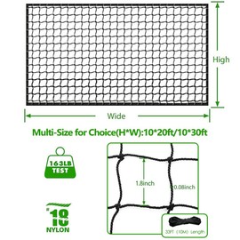 Wiseek 10'x40' Baseball Softball Backstop Nets, Heavy Duty Sports Netting Barrier Net #18 Nylon Baseball Netting Black Net