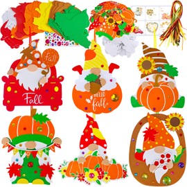 Winlyn 24 Sets Thanksgiving Gnome Decorations Art Sets Fall Crafts Thanksgiving Kids Crafts Thanksgiving Craft Kits Autumn Gnome Pumpkin Foam Stickers Arts and Crafts for Kids Adults Favors Activities