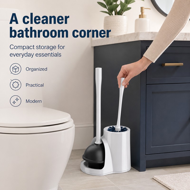 2-in-1 Toilet Plunger & Brush Set for Bathroom Cleaning –