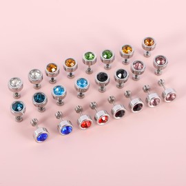 12 Pairs Surgical Stainless Steel Flat Back Birthstone Cubic Zirconia Stud Earrings, Gold Plated Screw Back Round Star Heart Flower Hexagon Triangle CZ Stud Earrings Set (Silver round 8mm)