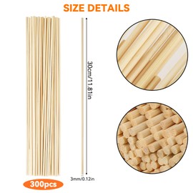 lahnao 300 Pack Wooden Sticks, Natural Round Wood Dowels, Unfinished Dowel Rods for Woodcrafts, DIY Crafts, Model Making(30cm x 3mm)