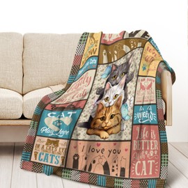Yrivto Cat Lover Gifts for Women Blanket, Cat Mom Gifts for Women, Cat Blankets for Cat Lovers, Gifts for Cat Lovers for Women Fleece Flannel Cats Themed Throw Blanket for Bed Couch 60"x50"