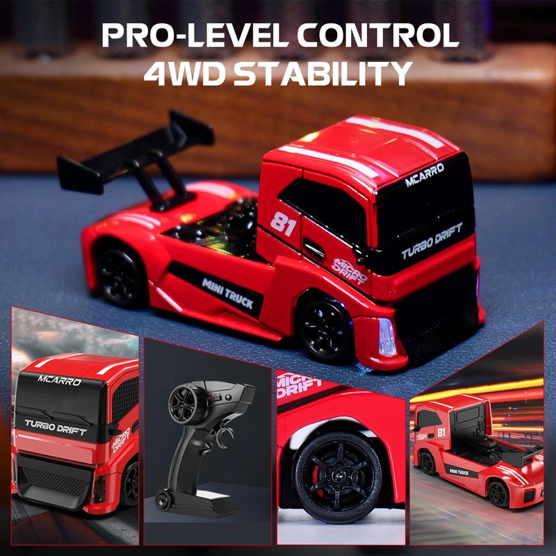 ARRIS 1/87 Micro RC Drift Pocket Car, Precision 4WD Desktop