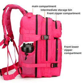 BNMJVJL Military Tactical Backpacks Molle Army Assault Pack Hydration Pack Waist Belt Tactical Daypack Molle Hiking Packs (RoseRed)