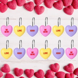 Whaline 12Pcs Valentine's Day Heart Shape Shower Curtain Hooks Conversation Heart Curtain Rings Love Heart Decorative Curtain Hanger Hooks for Bathroom Bedroom Clothing Towel Decor