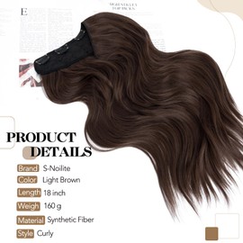 S-Noilite Clip in Hair Extensions U-Shaped Hair Extensions 18 Inch One Piece Synthetic Hairpiece with 5 Clips(Curly,Light Brown)