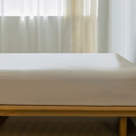 MooMee Fitted Bottom Sheet Only 100% Washed Cotton Linen Like Textured Breathable Durable Soft Comfy Deep Pocket Fits Mattress up to 17" (Cream Grey, Twin)