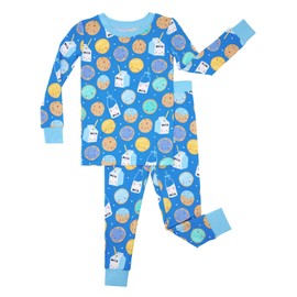 Little Sleepies Two-Piece Pajama Set for Boys & Girls, Soft Viscose from Bamboo, Snug Matching Family PJs, Toddler to Teen, Blue Cookies & Milk, 7-8