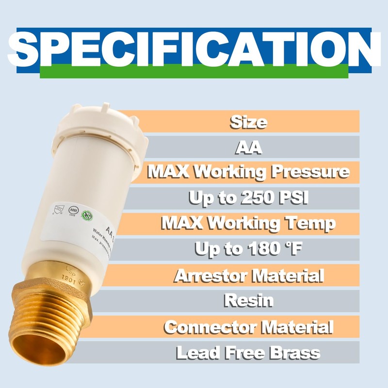 AquaNeurk 2Pcs Resin Straight Water Hammer Arrestor, 1/2 Inch MIP