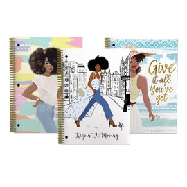 African American Expressions Notebook Set - 3 Pack of Matching Journals - 1-Subject, Single Section Notebooks - Large 8" x 10.5" Spiral Bound - Sister Friends Set