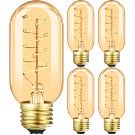 Vintage LED Spiral Filament Bulb T14, E26 Base, 4W Equivalent, 40W Warm White, 2200K, Dimmable, AC120V, 400LM, Amber Glass, Pack of 4