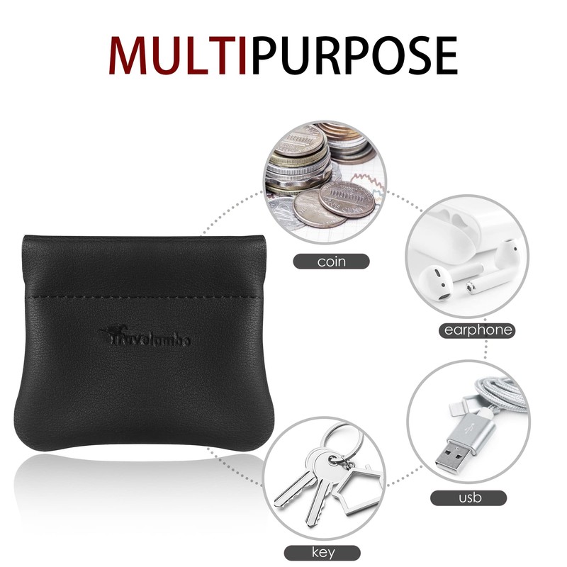 Travelambo Leather Squeeze Coin Purse Pouch Change Holder For Men