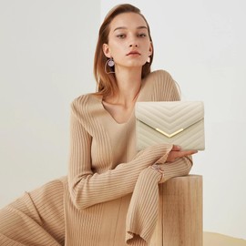 KKXIU Women Formal Vegan Leather Evening Envelope Clutch Purses and Handbags for Party Wedding Prom Bridal (A-Beige)