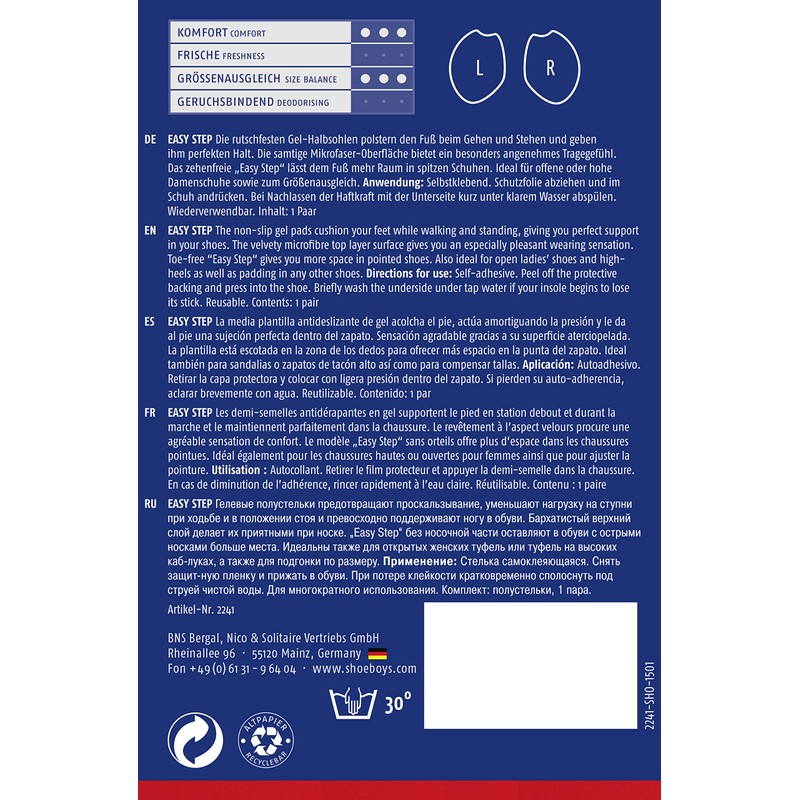 SHOEBOY'S Easy Step - rutschfeste Gel-Halbsohle mit Mikrofaser, für perfekten