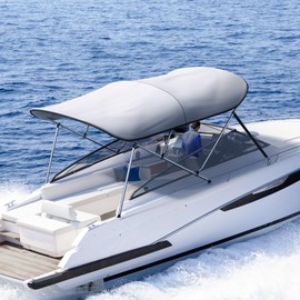KING BIRD 3-4 Bow Bimini Boat Top Cover Sun Shade Boat Canopy Waterproof 1 Inch Stainless Aluminum Frame 54" Height with Rear Support Poles and Storage Boot 6 Colors -11 Sizes