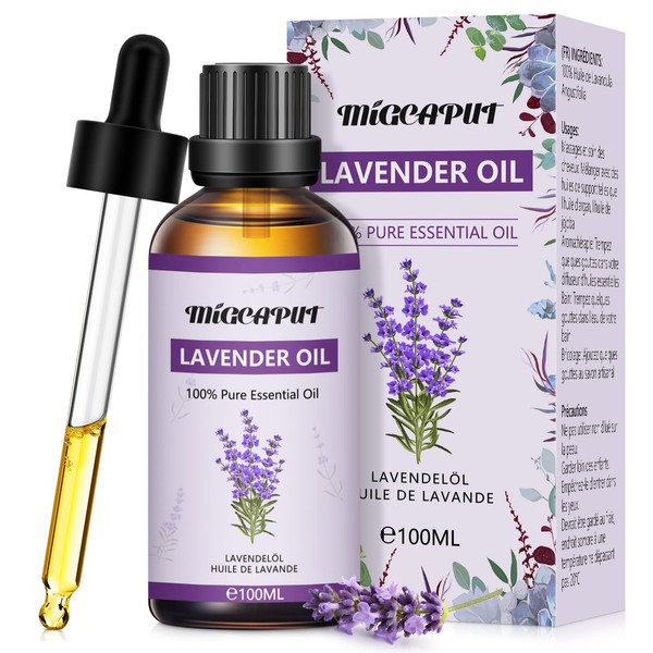 MIGCAPUT Lavender Essential Oil 100ml, Therapeutic Grade Lavender Oil, 100% Pure Natural Aromatherapy Essential Oils for Diffusers, Humidifiers, Massages, Relaxation, Help Sleep