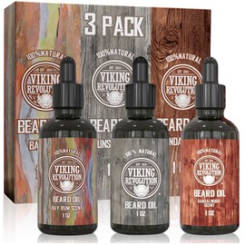 Beard Oil Conditioner 3 Pack - All Natural Variety Set Variety 2-3 Pack Mix: Bay Rum, Unscented, and Sandalwood Oil - Conditioning and Moisturizing for a Healthy Beard by Viking Revolution