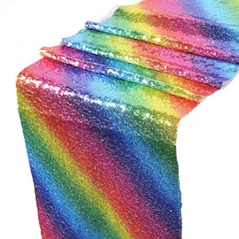 Rainbow Sequins Table Runner Rectangle Placemats Table Cover Wedding Summer Hawaiian Party Holiday Baby Shower Christmas Table Setting Decor, 12 x 72 Inches