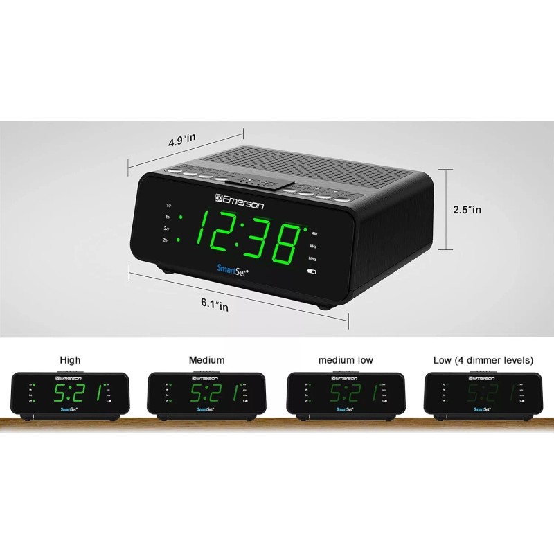 Emerson SmartSet Alarm Clock Radio with AM/FM Radio, Dimmer, Sleep