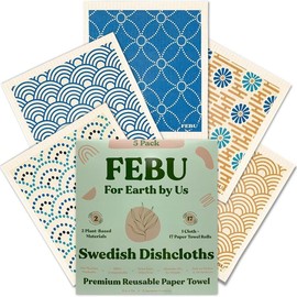 FEBU Swedish Dishcloths for Kitchen & Cleaning | 5 Pack Washable, Reusable Paper Towels  | Non-Scratch Cotton & Cellulose Sponge Cloths | No Odor, Biodegradable, Swedish Wipes:_Botanique