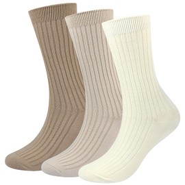Women Wool Crew Socks Soft Cozy Dress Socks Casual Knit Fall Winter Slouch Boot Socks 3 Pairs (Beige+Light Khaki+Khaki, 6-10)