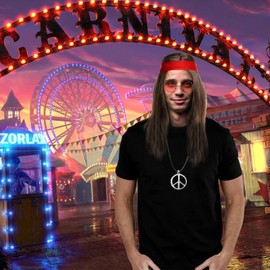 LIURFLNC Men's Hippie Costume, 60s 70s Outfit, Hippie Costume Set, Wig, Sunglasses, Peace Necklace Pendant, Headband, Hippie Wig for Carnival Theme Party