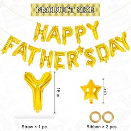Happy Fathers Day Foil Balloons, Fathers Day Decorations, 16 Inch Gold Dad Balloons Banner Backdrop for Father's Day Sign Decor Photos Prop (Gold)