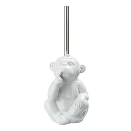 WENKO Monkey Quiet Toilet Brush Holder, Ceramic, White, 20 x 14.5 x 14 cm