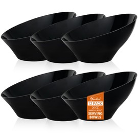 Goodluck 12 Pack Black Plastic Serving Bowls for Party - 20 OZ Angled Disposable Serving Bowls for Wedding Party Chip, Candy, Salad & Fruit