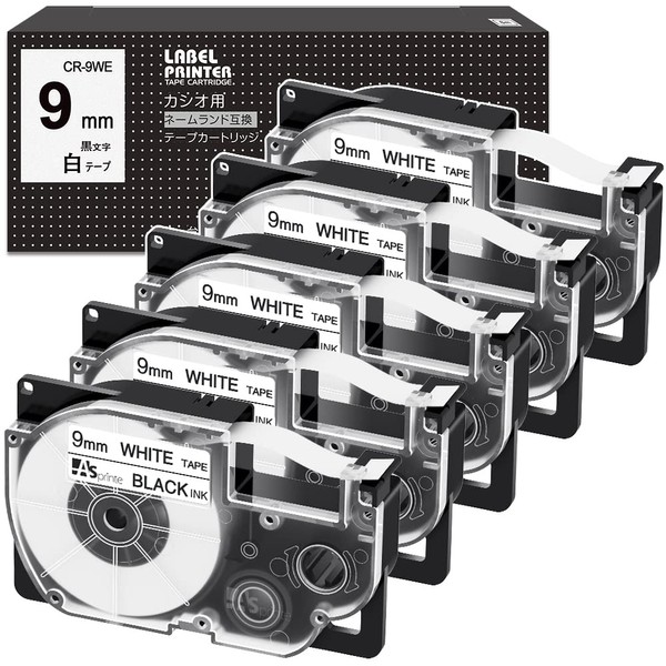 9mm White Black Letter CR-9WE Compatible Casio Nameland Tape (XR-9WE)