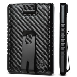 SERMAN BRANDS Metal Wallet - Slim RFID Blocking Wallet for Men with Money Clip - Carbon Fiber Metal Minimalist Front Pocket Wallet - Thin and Compact - Card Holder for Men – Carbon Raptor