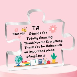JETTOP TA Gifts-Teaching Assistant Gifts Thank You TA Gifts Acrylic Plaque TA Stands for Totally Amazing Thank You for Everything