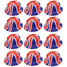 I LOVE FANCY DRESS LTD Union Jack Bowler Hat - British Flag Plastic Bowler Hats – VE Day, King's Coronation, Queens Jubilee, Britain Celebrations – Pack of 12