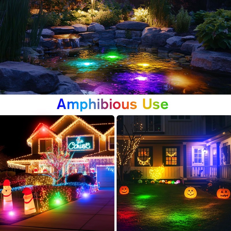 POPOSOAP Pond Lights with Timer, RGB Colors Underwater Pond Lights