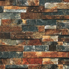 LACHEERY Vintage Brick Wallpaper Peel and Stick 3D Textured Brown Blue Stone Wallpaper Removable Self Adhesive Brick Contact Paper for Walls Kitchen Fireplace Heat Resistant Waterproof Roll 15.8"x80"