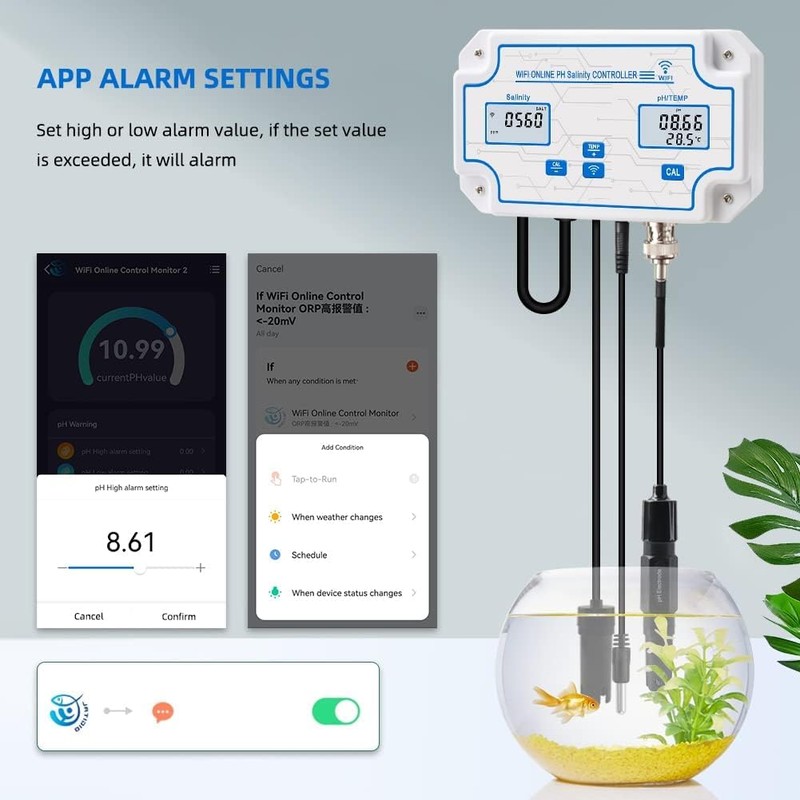 Yewhick WiFi Pool Salt Tester and pH Monitor, Aquarium pH
