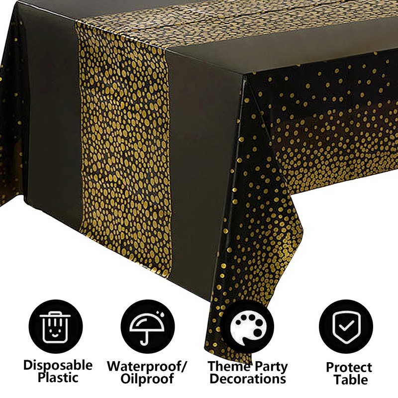 Party Tablecloth, Pack of 4, Reusable Tablecloth, Black Gold Rectangle