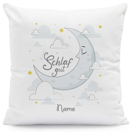 GRAVURZEILE Cushion with Saying - Schlaf gut - Children's Gifts - Printed Cushion with Moon Motif - Gift for Boys and Girls for Birthday Christmas - Size with Filling