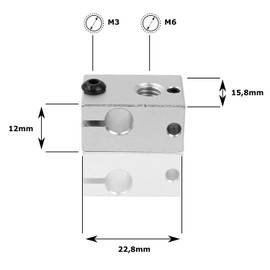 3D FREUNDE 2x Aluminium Heating Block for E3D V6 Clone PT100 Sensor Cartridge Heater Block Extruder Hotend RepRap Prusa I3 Makerbot 3D Printer