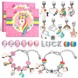 GODAYS Advent Calendar 2024 Kids Christmas Gifts 24 Days Countdown Calendar Blind Box Pink Unicorn Theme DIY Creative Charm Pendant Bracelet Necklace for Girls Boys (Unicorn)