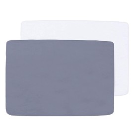 Travel Cot Sheets 95x65cm Fitted, 2 Pack Ultra Soft & Breathable Travel Cot Sheets, Fits for Joie & Maxi-Cosi Iris Travel Cot, White & Grey, Preshrunk