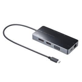Sanwa Supply USB-DKM2BK Docking Station / Hub, 8-in-1 USB Type-C Connection (VGA/HDMI/DisplayPort/LAN Port)