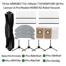 Brush Filter Mop Pad Dust Bag Replacement Parts for AIRROBO T10+ /Ultenic T10 /HONITURE Q6 Pro/Laresar L6 Pro/Neabot NOMO N2 Robot Vacuum Accessories