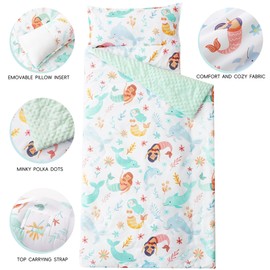 Bunnikins & Clover Toddler Nap Mat with Removable Pillow, Toddler Sleep Mats for Daycare, Easy Clean Floor Bed for Kindergarten, Kids Sleeping Bag for Daycare