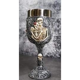 Wedding Cameo Skeletons Bridal Couple Love Never Dies Heart Crystals Wine Goblet