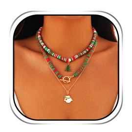 Handcess Christmas Necklace Gold Snowman Layered Necklaces Christmas Tree Choker Necklaces Xmas Necklace Chain for Women, Free Size, Plastic, No Gemstone, Plastic, No Gemstone