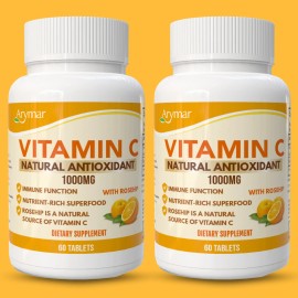 Arymar Vitamin C 1000 mg with Rosehip, Antioxidant Formula– 60 Tablets (2-Pack)