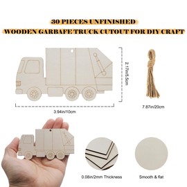 30PCS Unfinished Wooden Trash Truck Cutouts with Lines to Paint Garbage Truck Wood Slices for Crafts Garbage Truck Hanging Ornaments for Home Decorations Vehicles Car Party Favors (Line Version B)