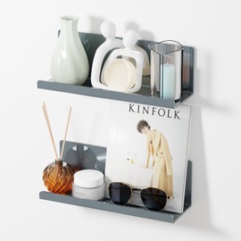 PAVSTINE Adhesive Floating Shelves for Wall No Drilling, 12 Inch Acrylic Self Adhesive Shelves, Stick on Shelves, Dorm Wall Shelf, for Bathroom, Kitchen, Bedroom, Office, Gaming Room, Gray