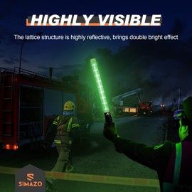 SIMAZO 4 Pieces 21 Inch Signal Traffic Wand with 3 Flashing Modes & 6 Led Lights, Traffic Safety Baton with Side Clip for Air Marshalling, Car Directing, Parking Guides(Green)